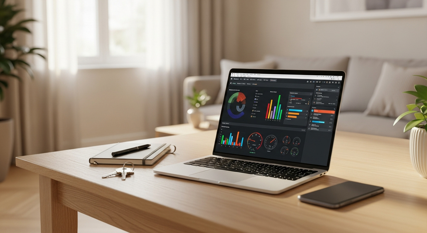 Tableau de bord d'un outil de suivi en ligne sur un ordinateur portable
